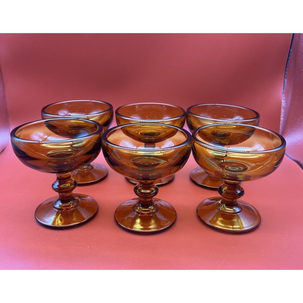 MCM Imperial Hoffman House Amber 4oz Sherbet/Champagne Glass 4" Set of 6